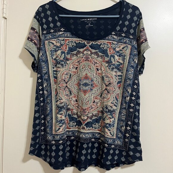 Lucky Brand Tops - Lucky Brand Womens Boho Top Sz 1X Folk Festival Artsy Mandala Motif Indie Comfy.
